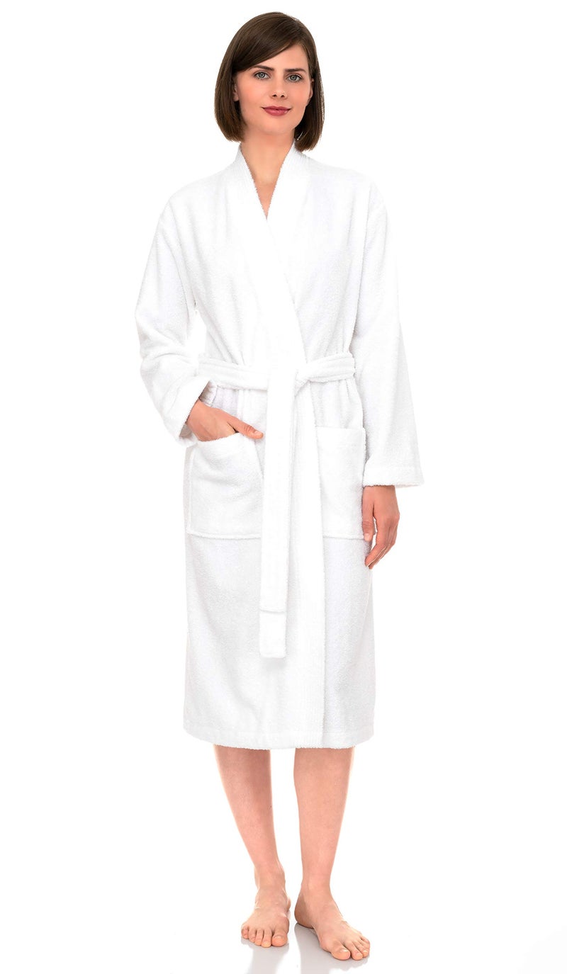 TowelSelections Womens Robe Cotton Kimono Bathrobe for Women Knee Length Terry Cloth Towel Robes for Women Medium-Large White - Image 1